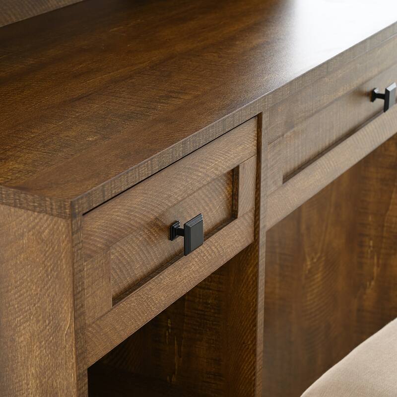 Vanity Desk with Touch Control Light Mirror, Dressing Table Set with Charging Station & Stool, Large Makeup Vanity Table