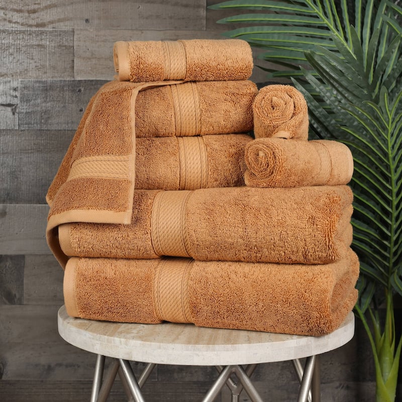 Superior Egyptian Cotton Pile Heavyweight 8-Piece Towel Set - Rust