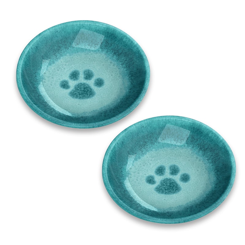 Abode Homewares Paw Print Reactive Melamine Pet Saucer - 0.75 Cup - Teal - Set of 2 - Teal