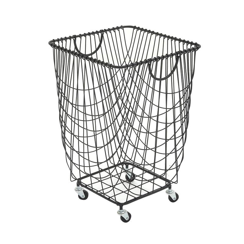 Metal Deep Set Wire Mesh Rolling Laundry Basket Storage Cart with Handles - Black, Gold, White - CosmoLiving by Cosmopolitan - Black