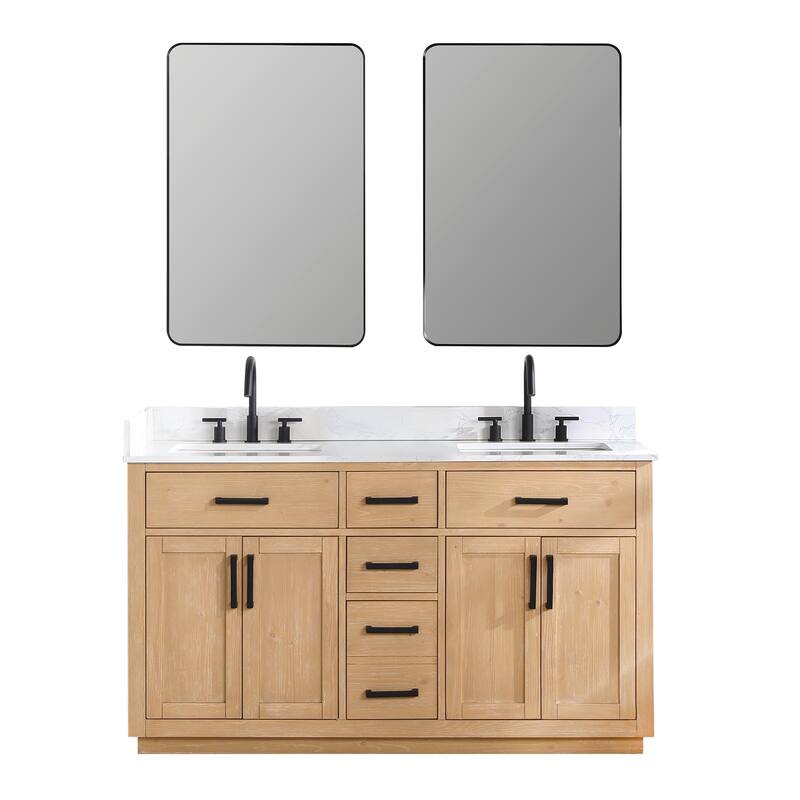 Altair Gavino Bath Vanity with Grain White Composite Stone Top and Mirror