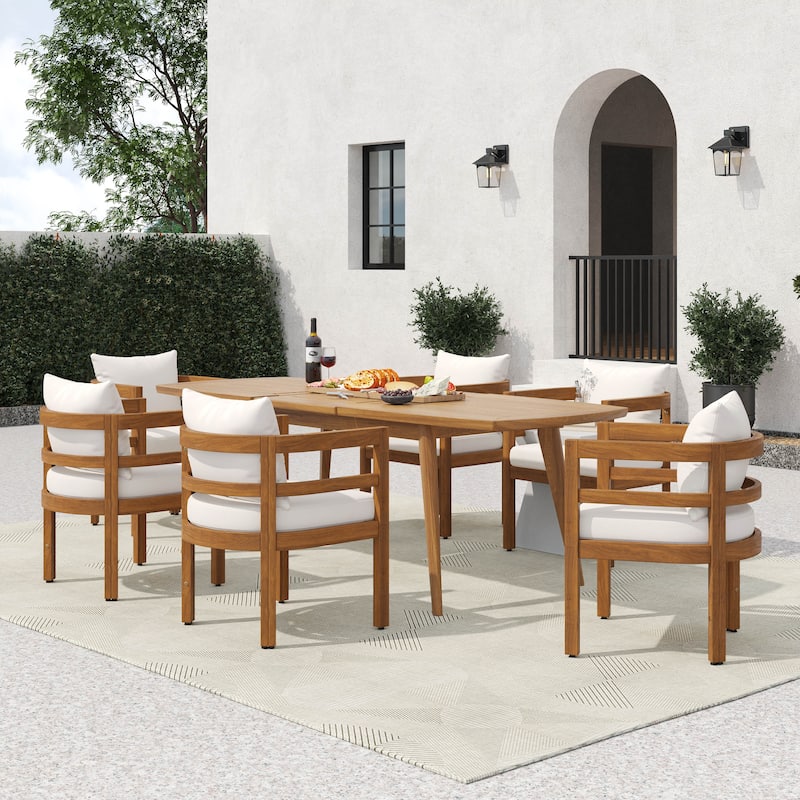 Christopher Knight Home - Ardene Modern Outdoor Solid Acacia Wood Dining Arm Chair Set with Removable Cushions & Slatted Black