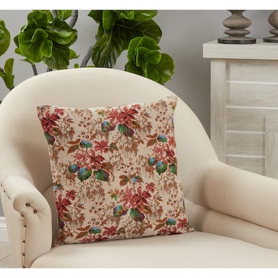Throw Pillow With Jacquard Flowers Design, 18"x18"