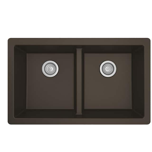 Karran Undermount Double Equal Bowl Quartz Kitchen Sink - 32" x 19.5" x 9" - 32" x 19.5" x 9" - Brown