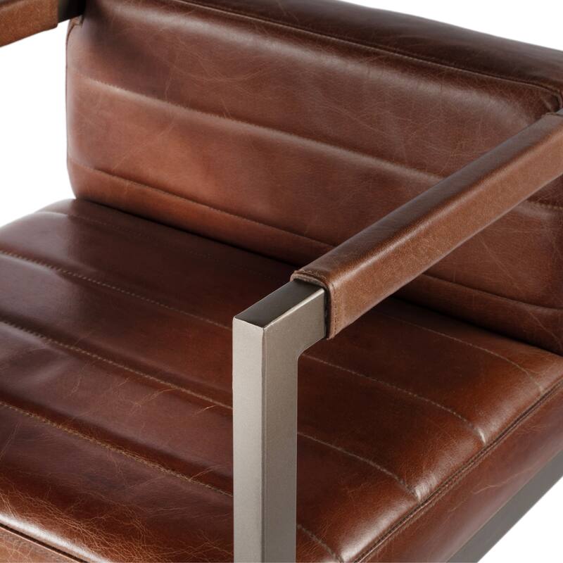 Dennis 31 in. Seat Height Leather and Iron Accent Stool with Low Back