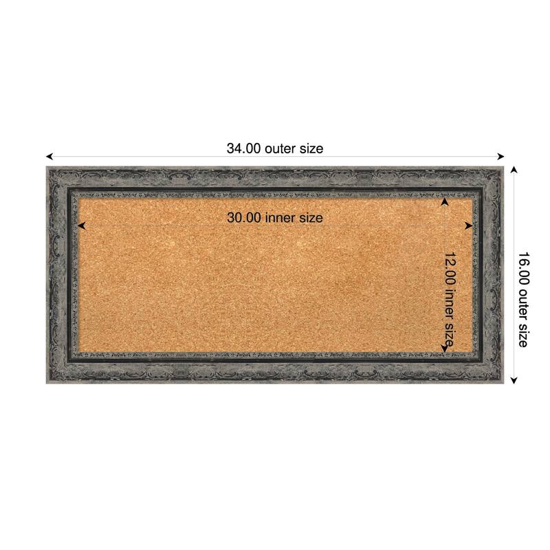 Filigree Matte Black Framed Cork Board - Bulletin Board, Organization Board, Pin Board - Natural - 34 x 16 in