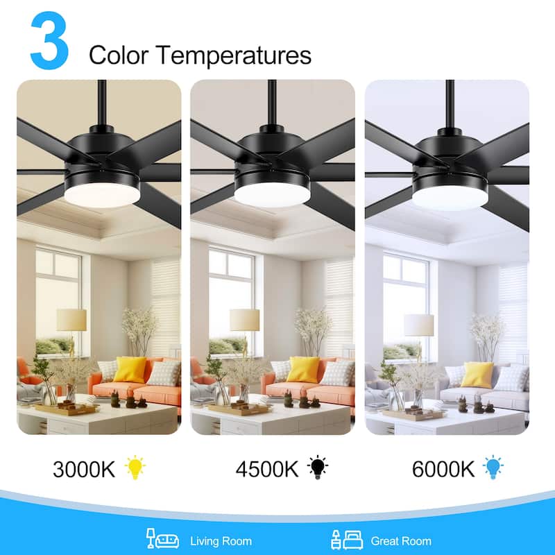 65 Inch Gold/Black LED Ceiling Fan with Light and Remote(6-Blade)