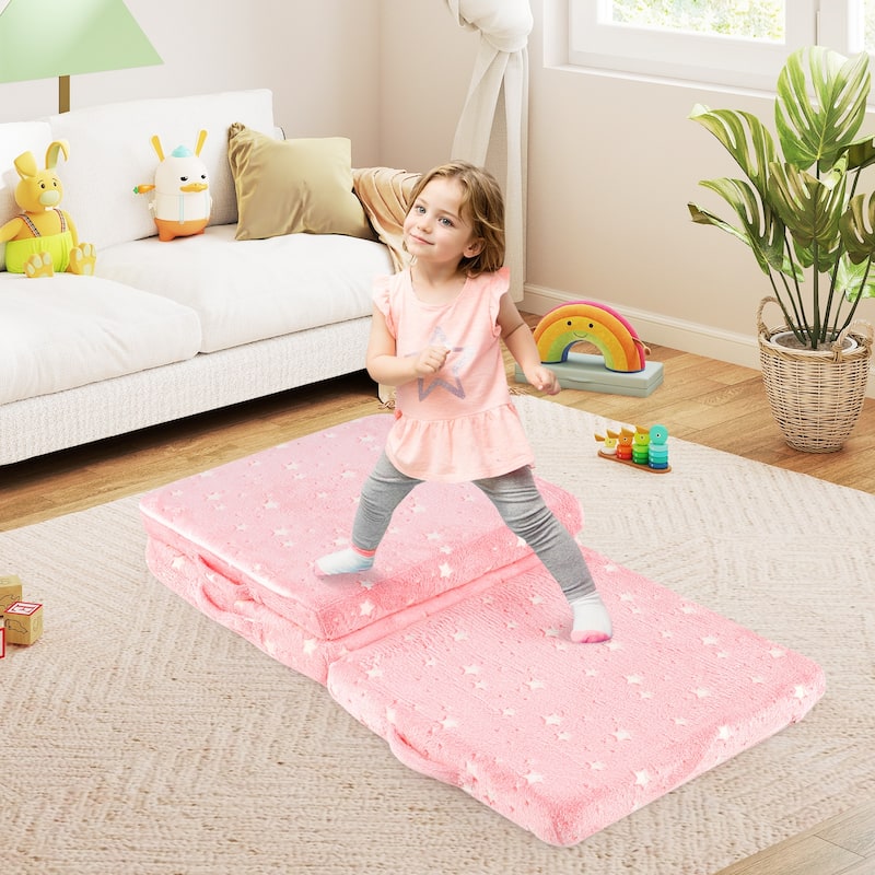 Gymax Foldable Floor Mattress for Kids Glow in the Dark Toddler Nap