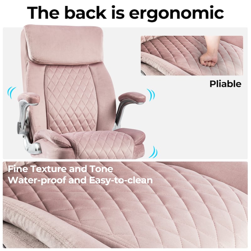 Modern Velvet Executive Office Chair with 360° Swivel, Adjustable Height, Armrests, and Ergonomic Support for Long Hours