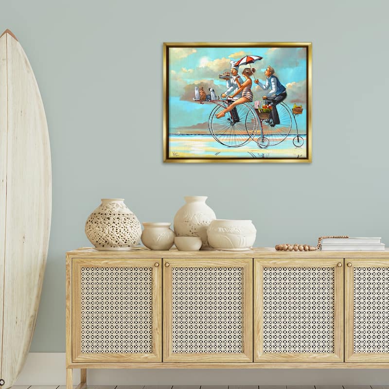Stupell Woman & Butler Bicycle Ride Framed Floater Canvas Wall Art Design By Ronald West