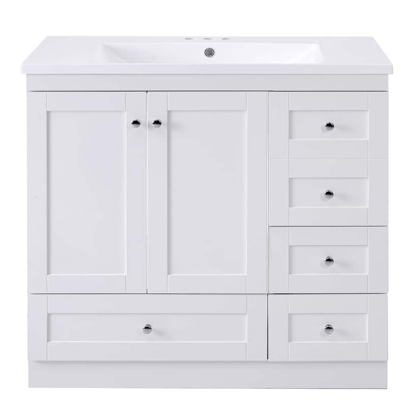GDFStudio - Vega Wood & Ceramic 36" Shaker Style Bathroom Vanity with Sink, 4 Drawers & 2 Doors