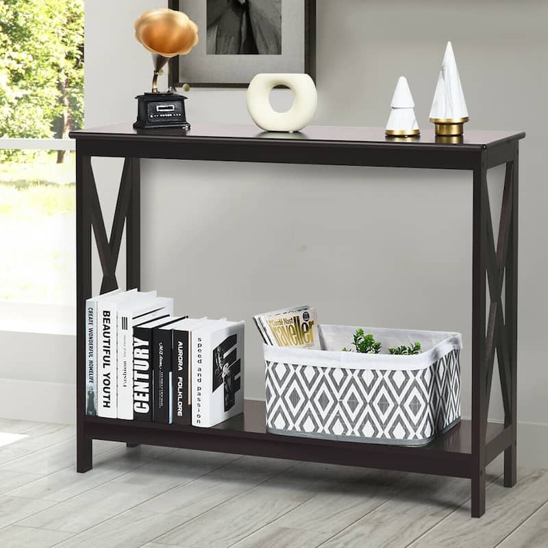 Space-Saving Console Table with Modern X-Shape and Large Shelves Perfect for Entryway or Living Room