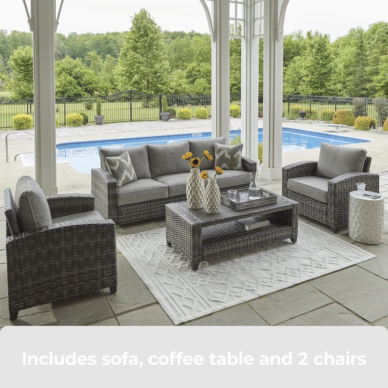 Signature Design by Ashley Oasis Court Gray Outdoor Sofa/Chairs/Table Set (Set of 4) - 81.25" W x 30.63" D x 36" H