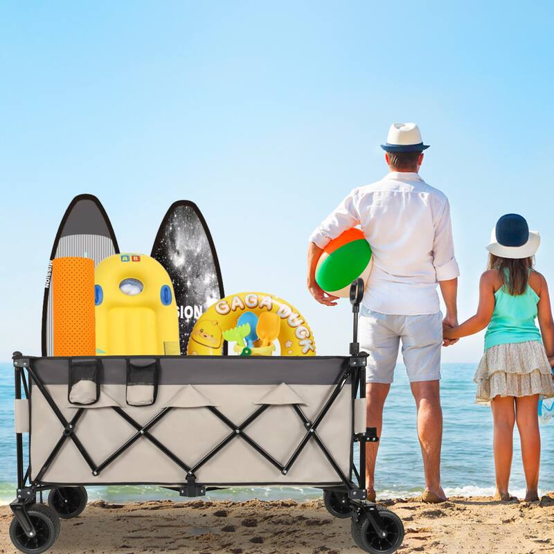 Heavy-Duty Foldable Utility Wagon - 480lbs Capacity,1:6 Space-Saving Fold & 7" All-Terrain Wheels,No Assembly Needed