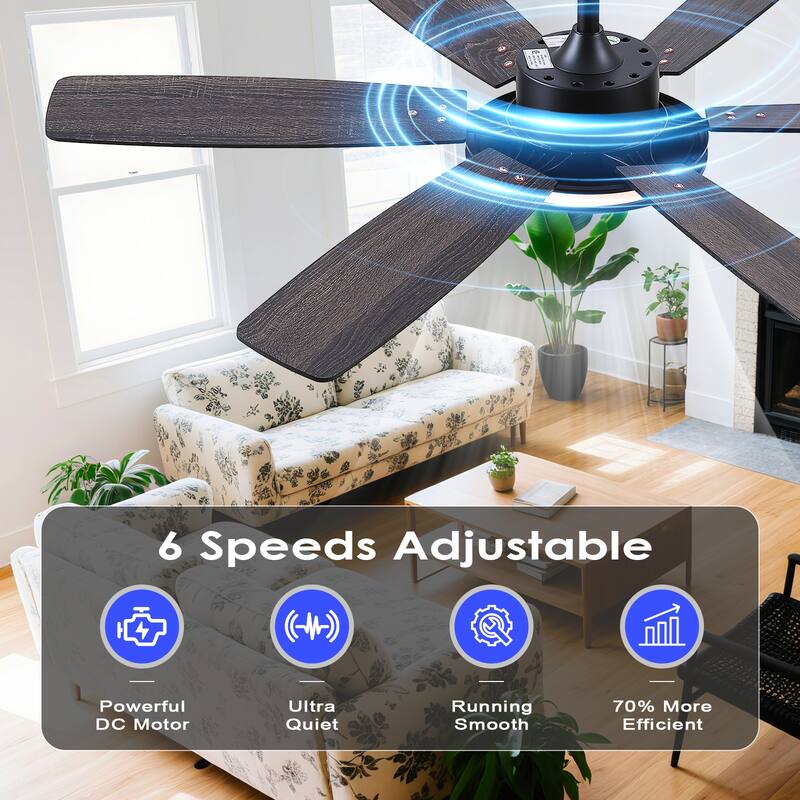 52" Ceiling Fan with Light and Remote,3 Color LED Light,Retracable Blades - 52 Inches