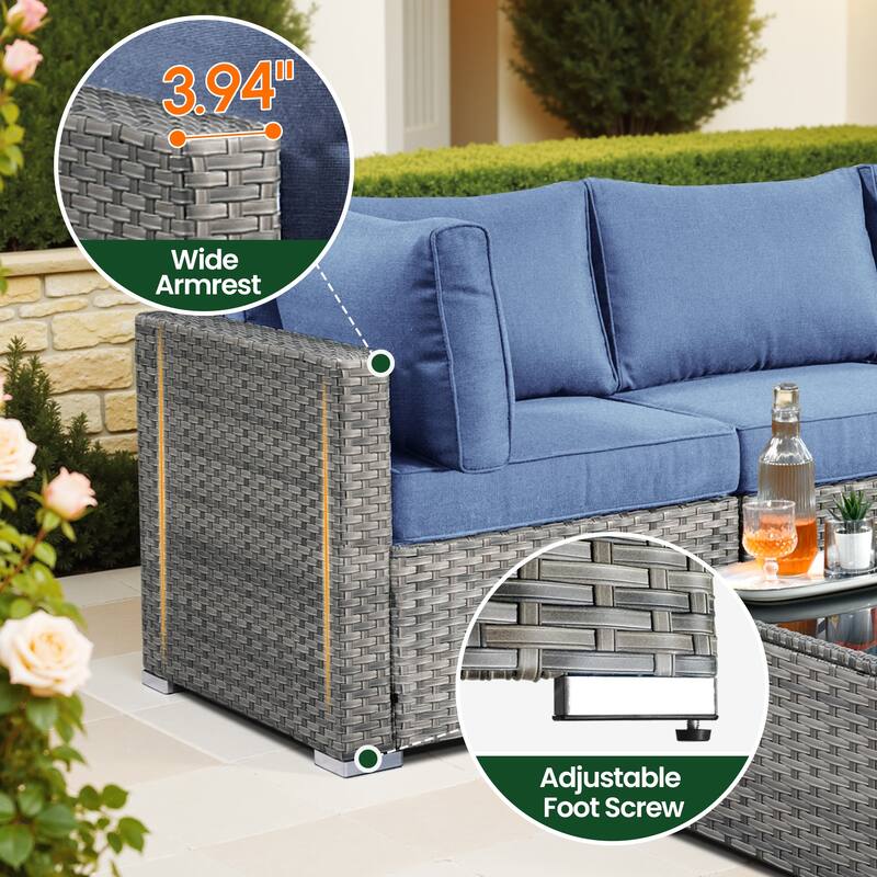 HOOOWOOO 10-piece Wicker Patio Furniture Sectional Sofa Set Swivel Rocker with Fire Pit Table