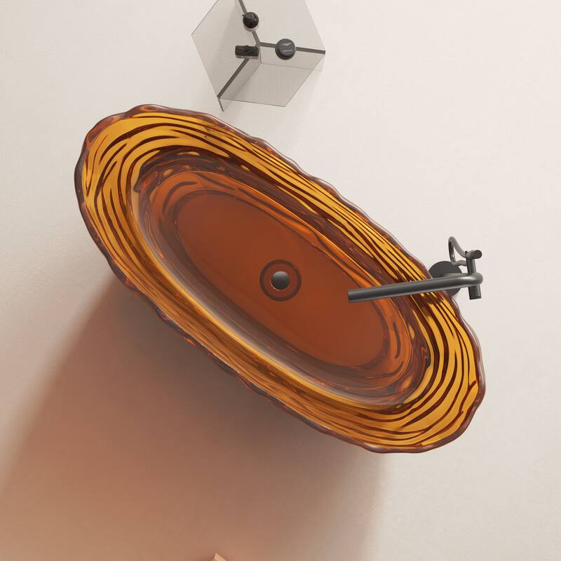 Vanity Art 69" x 30" Stone Resin Oval Freestanding Bathtub, Soaking Tub with Pop Up Drain