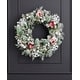 preview thumbnail 1 of 2, Snowy Cottage Wreath 26in Pre-Lit with 50 LED Fairy Lights B/O