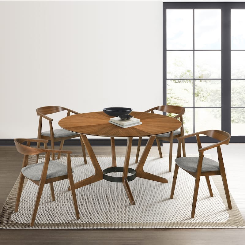Santana 5 Piece Round Wood Dining Set - Charcoal/Walnut