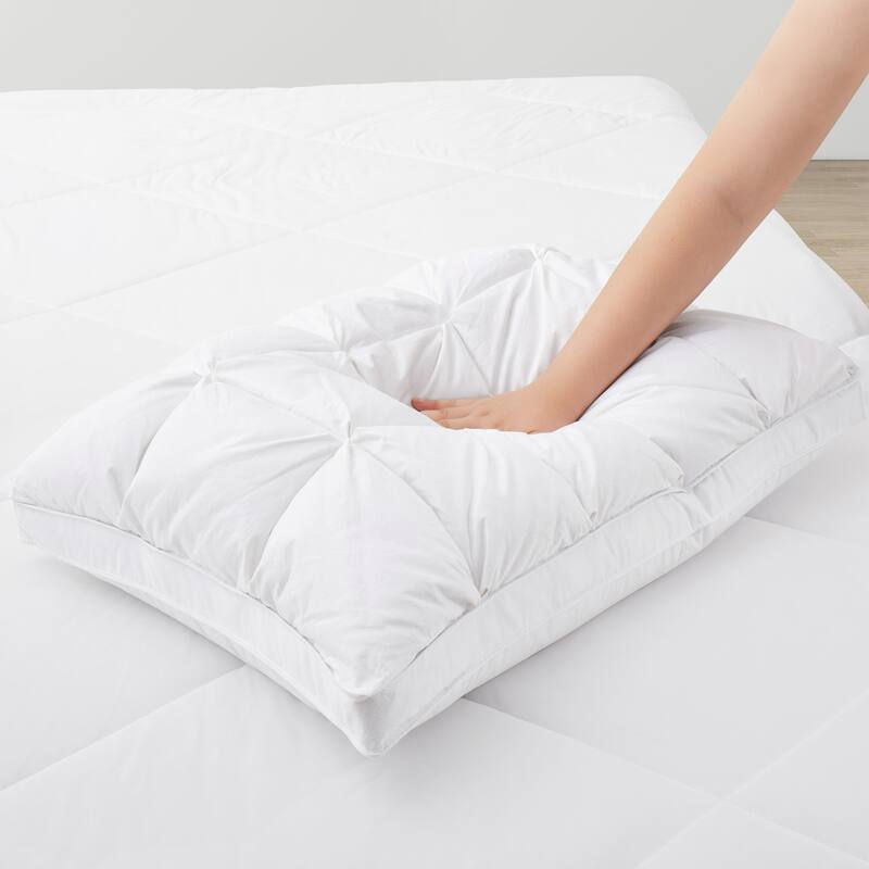 2 Pack Luxury Puffy Gusseted Down Bed Pillows with Pinch Pleat Design