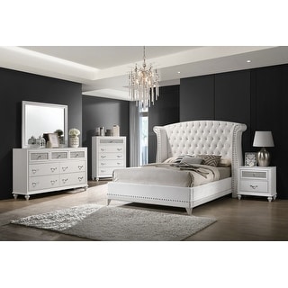 Barzini Upholstered Bedroom Set White with Wingback Headboard