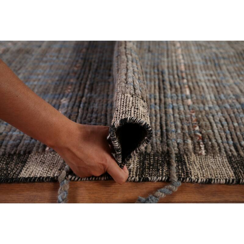 All-Over Striped Moroccan Oriental Area Rug Hand-Knotted Wool Carpet - 9'0"x 12'9"