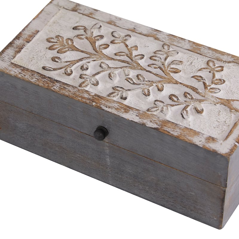 Gray Wood Floral Decorative Box with Hinged Lid (Set of 3)