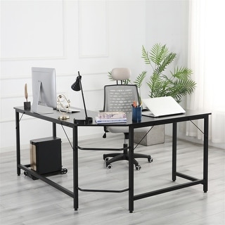 Nestfair L-shaped Computer Home Office Desk (Black)