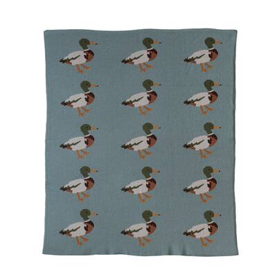 Cotton Knit Baby Blanket with Duck Print - 40.0"L x 32.0"W x 0.3"H