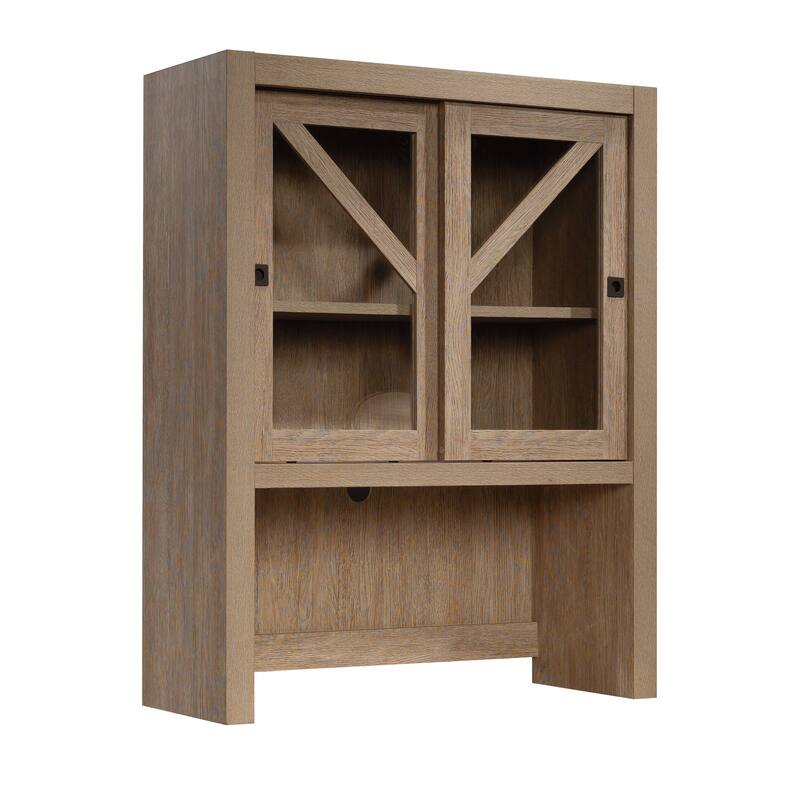 Engineered Wood Farmhouse Library Hutch with Glass Doors, Brown - 32.99"W x 12.76"D x 42.24"H