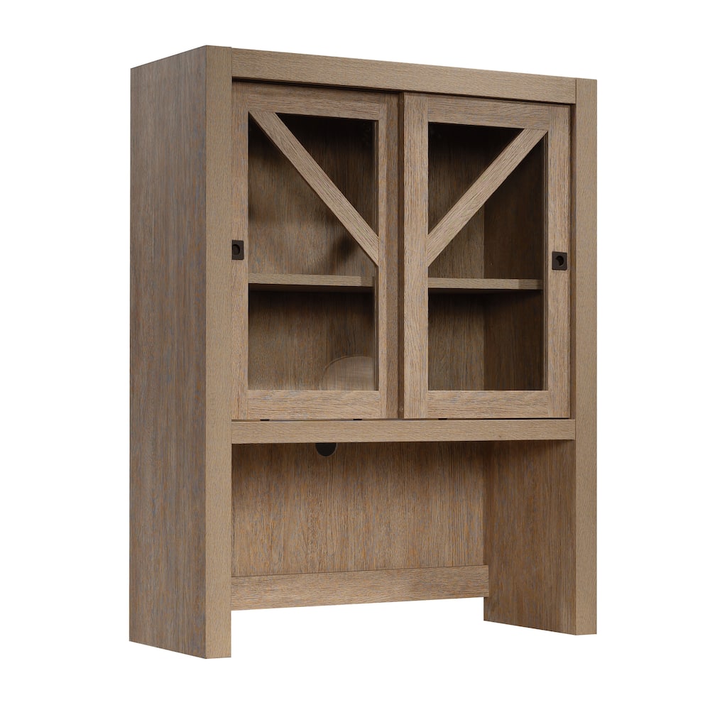 Engineered Wood Farmhouse Library Hutch with Glass Doors, Brown - 32.99"W x 12.76"D x 42.24"H