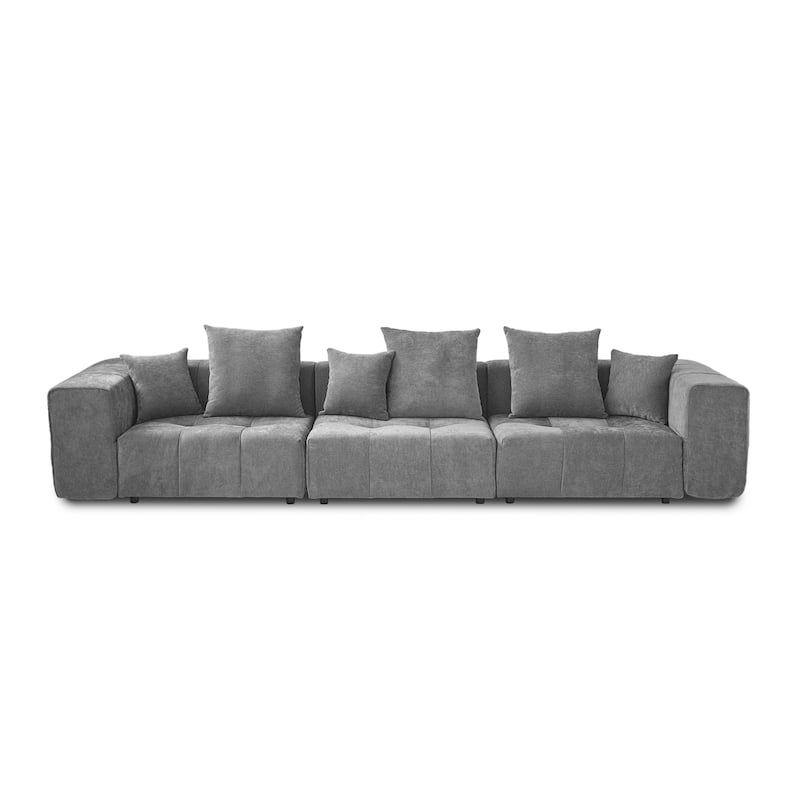 144.17" Linen Sectional Sofa 3-Seater Modular Couch with Pillows for Living Room