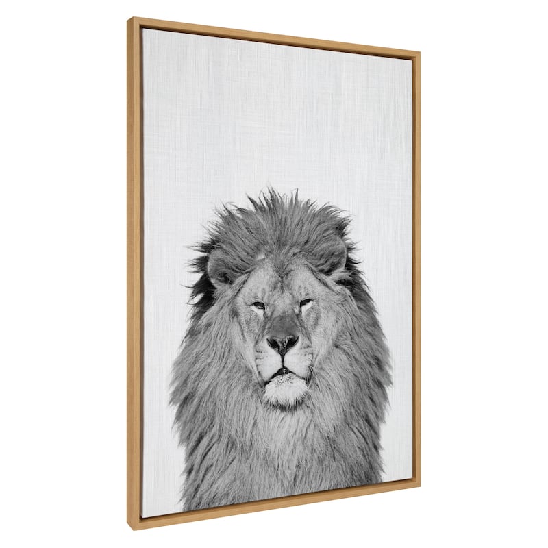 Kate and Laurel Sylvie Lion Framed Canvas by Simon Te Tai - 31.5x41.5 - Plastic - Natural