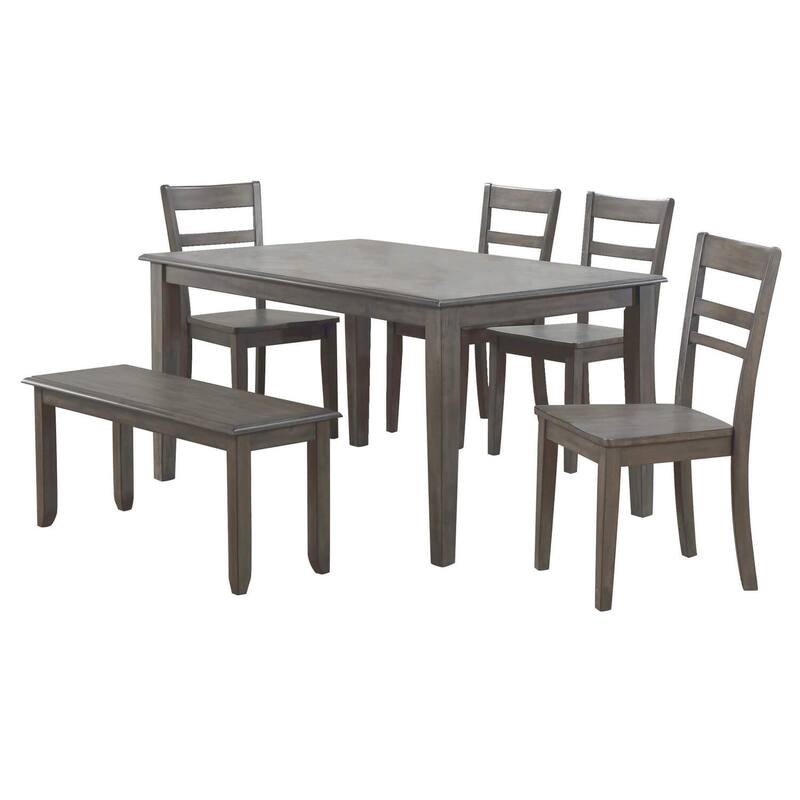 Rectangular Dining Table Set for 6 - 60" Table, 4 Chairs & Bench - Modern Dining Room Furniture