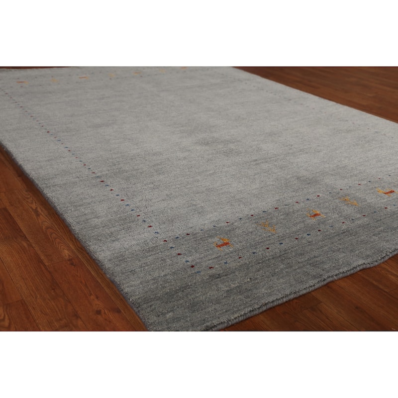 Tribal Modern Gabbeh Indian Rug Handmade Grey Wool Carpet - 5'5" x 7'8" - 5'5" x 7'8" - Grey