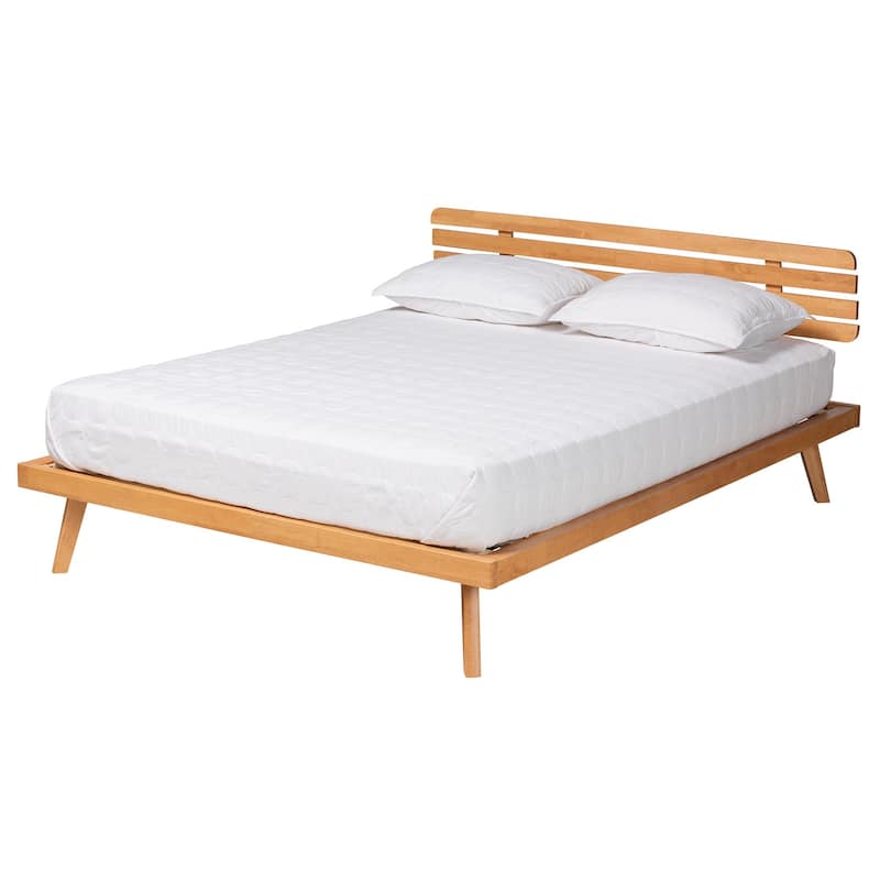 Joaquin Modern Japandi Rustic Brown Finished Wood Platform Bed - Queen