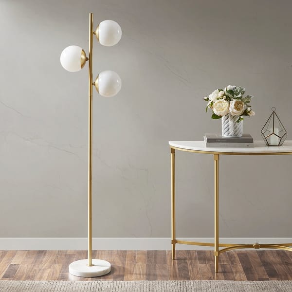 slide 2 of 10, INK+IVY Holloway 3-Globe Light Floor Lamp with Marble Base White/ Gold