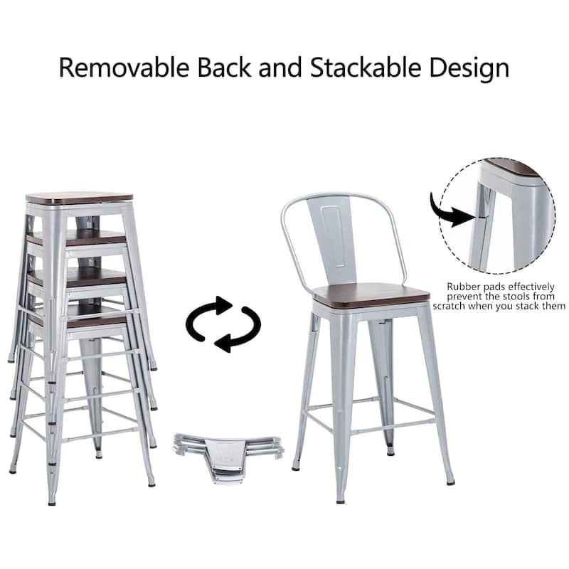 Andeworld farmhouse bar stools ,counter height bar stools set of 4 - Set of 4