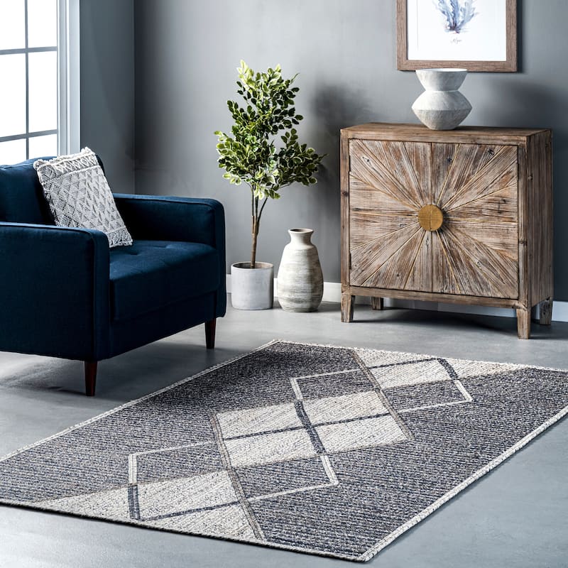 Nuloom Adria Diamond Blended Jute Area Rug - 8' x 10' - Grey - Rectangle