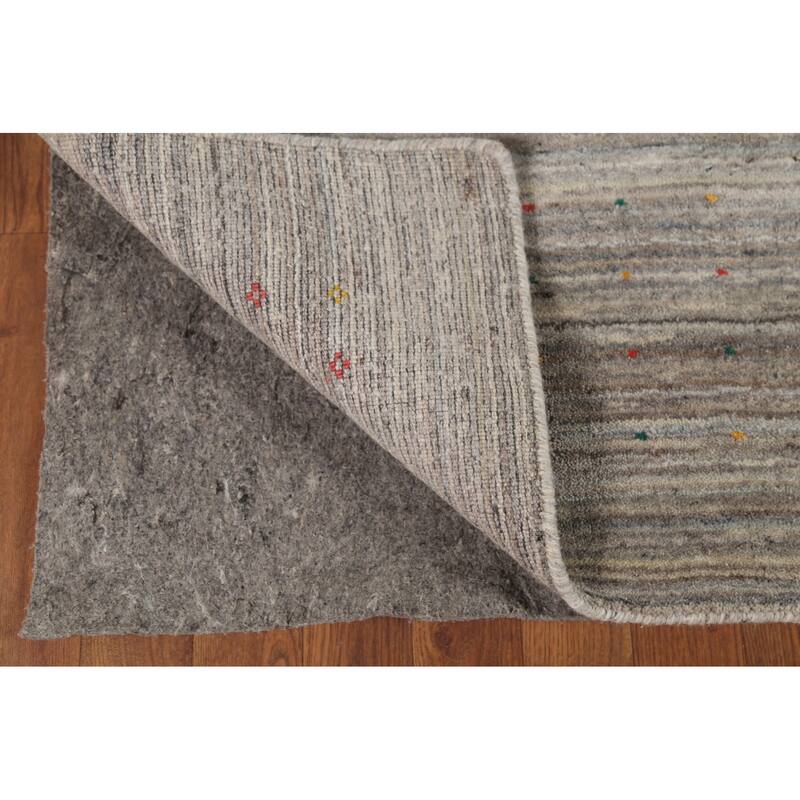 Striped Gabbeh Square Area Rug Hand-Knotted Wool Carpet - 7'10"x 7'11"