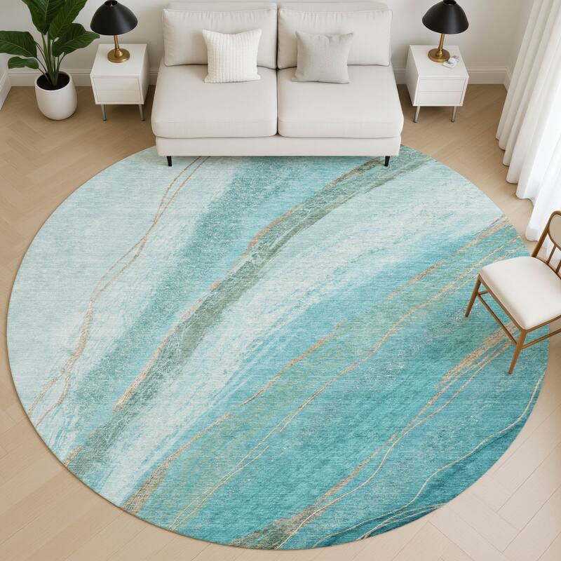 Premium Washable Super Soft Modern Motion Mayfield Rug - Turquoise - 8' x 8'