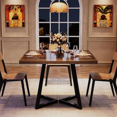 Square Dining Table for 4, 31.5" Industrial Dinner Table for Small Space