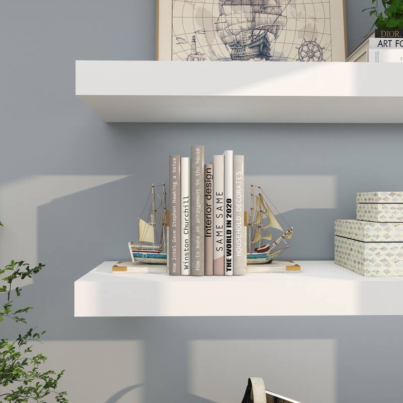 White Wood Sail Boat Decorative Bookends with Real Boat Rigging and Gold Corners (Set of 2)