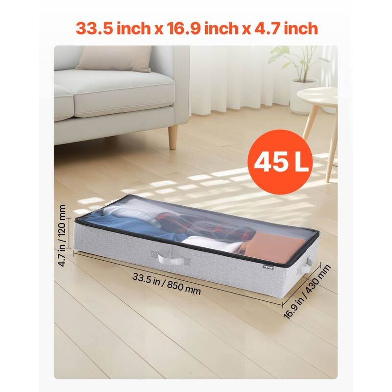 2-Pack Under Bed Storage Bins Foldable Linen Organizer with Double Zipper for Clothing or Shoes - 33.5” x 16.9” x 4.7”