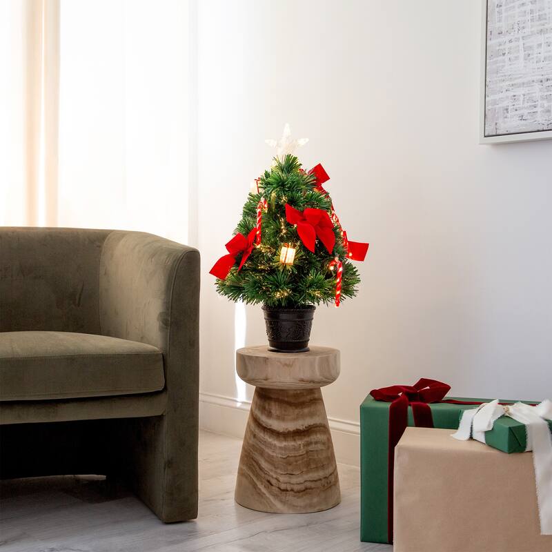 Pre-Lit Star Topped Artificial Christmas Tree - 2’ - Warm White Fiber Optic Lights - 2 Foot