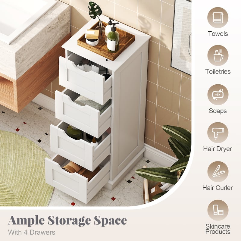 Gymax 4-Drawer Bathroom Cabinet w/Cut-out Handles Anti-toppling Device