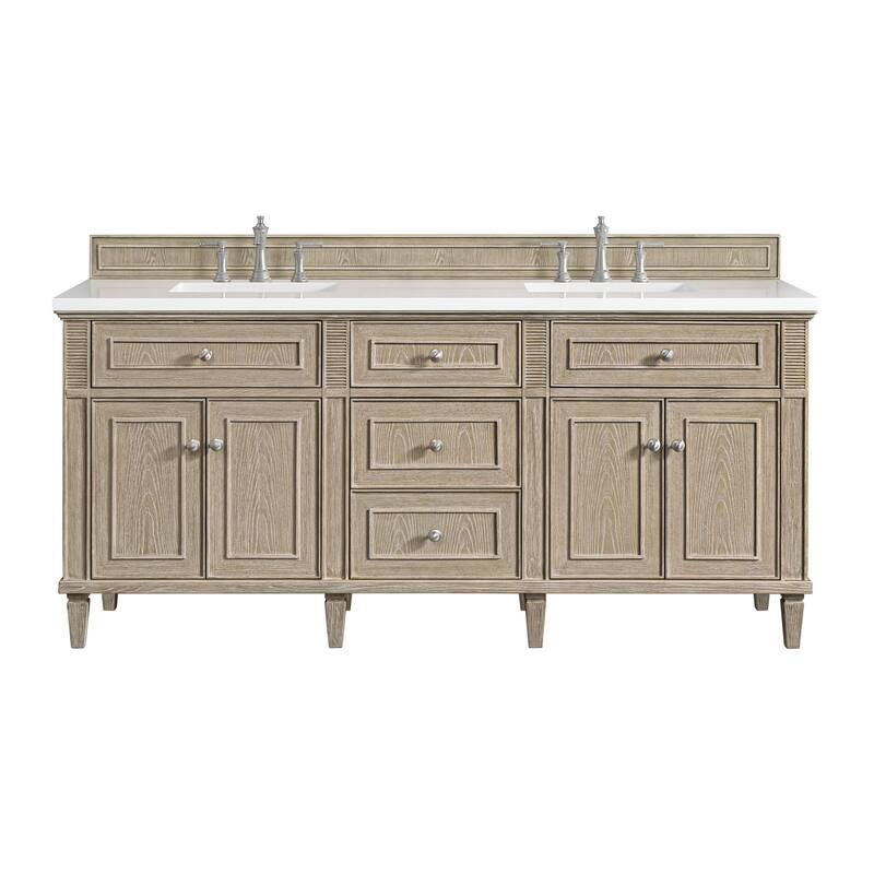 James Martin Vanities 424-V72-3WZ Lorelai 72" Double Basin Wood Vanity - Whitewashed Oak - Oak Finish