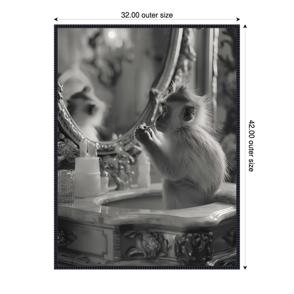 Monkey Bathroom Bussiness by Niky Rahner Framed Canvas Wall Art
