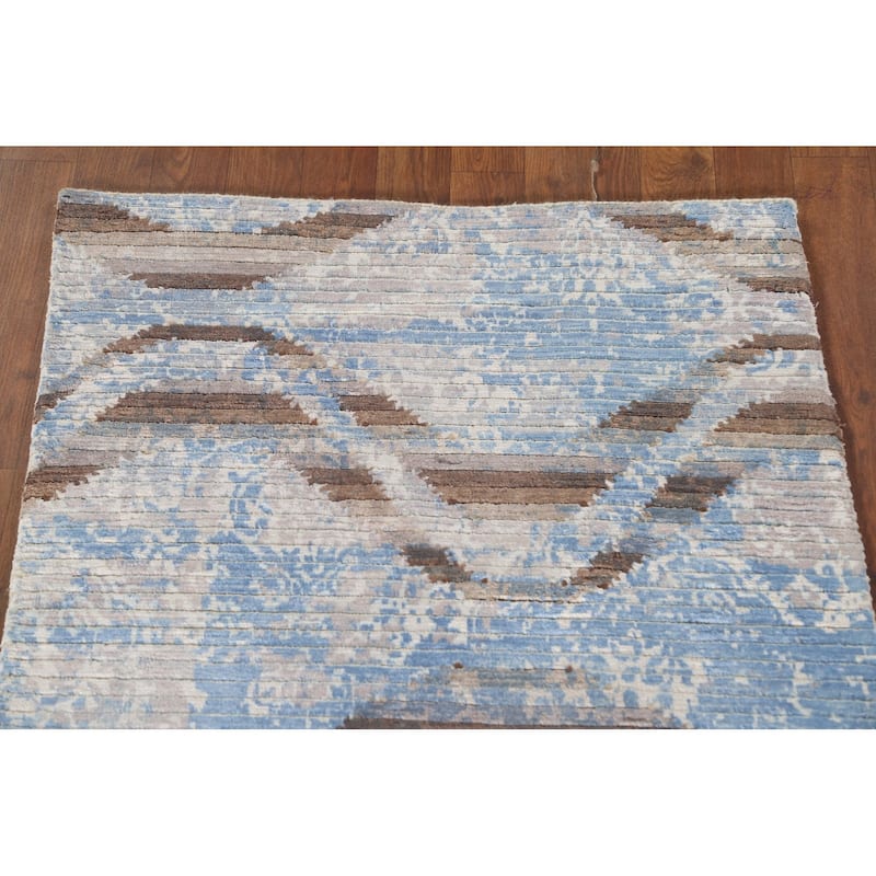 All-Over Striped Abstract Modern Accent Rug Handmade Wool Carpet - 2'8"x 4'8"