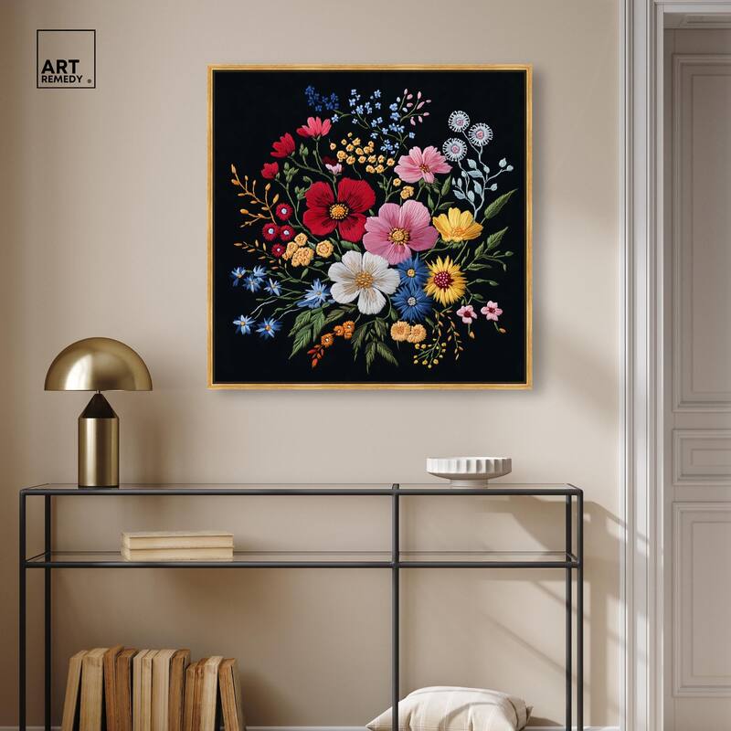 Midnight Wildflower Weave Canvas by Art Remedy